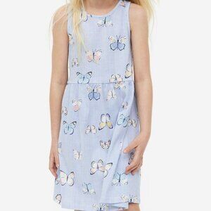 H&M Toddler Girls Patterned Cotton Dress 2T Blue Butterfly